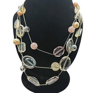 Necklace New York Layered Beaded Pastel Color Beads Pink Clear Beige 20" SKU3020